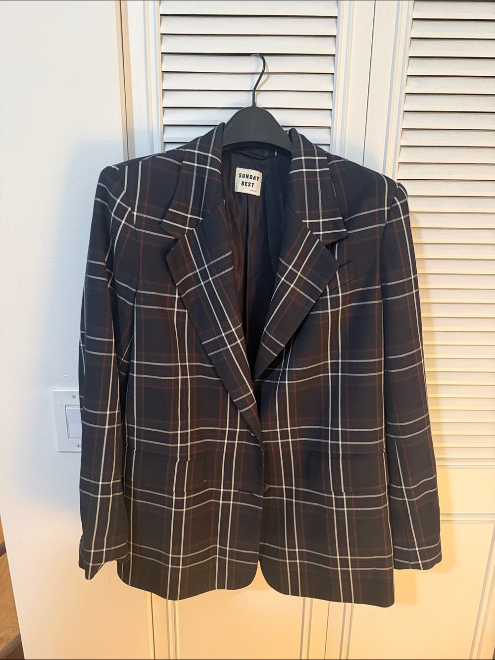 Aritzia Navy Plaid Blazer